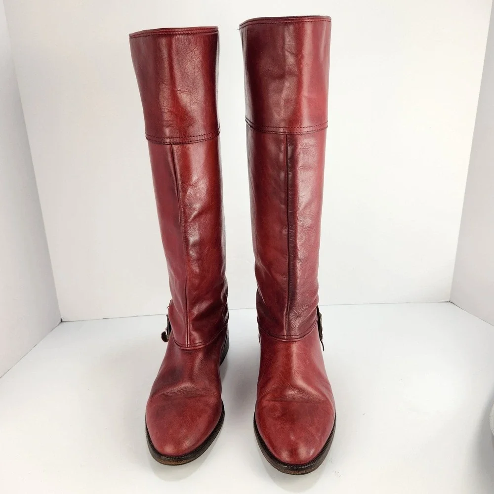 Joan & David Vintage Italy 37.5 Red Leather Knee High Riding Boots‎ Women's 6.5
